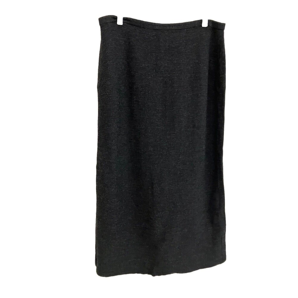 Eileen Fisher Charcoal Gray Skirt Knit Waffle Pencil Maxi Skirt Medium